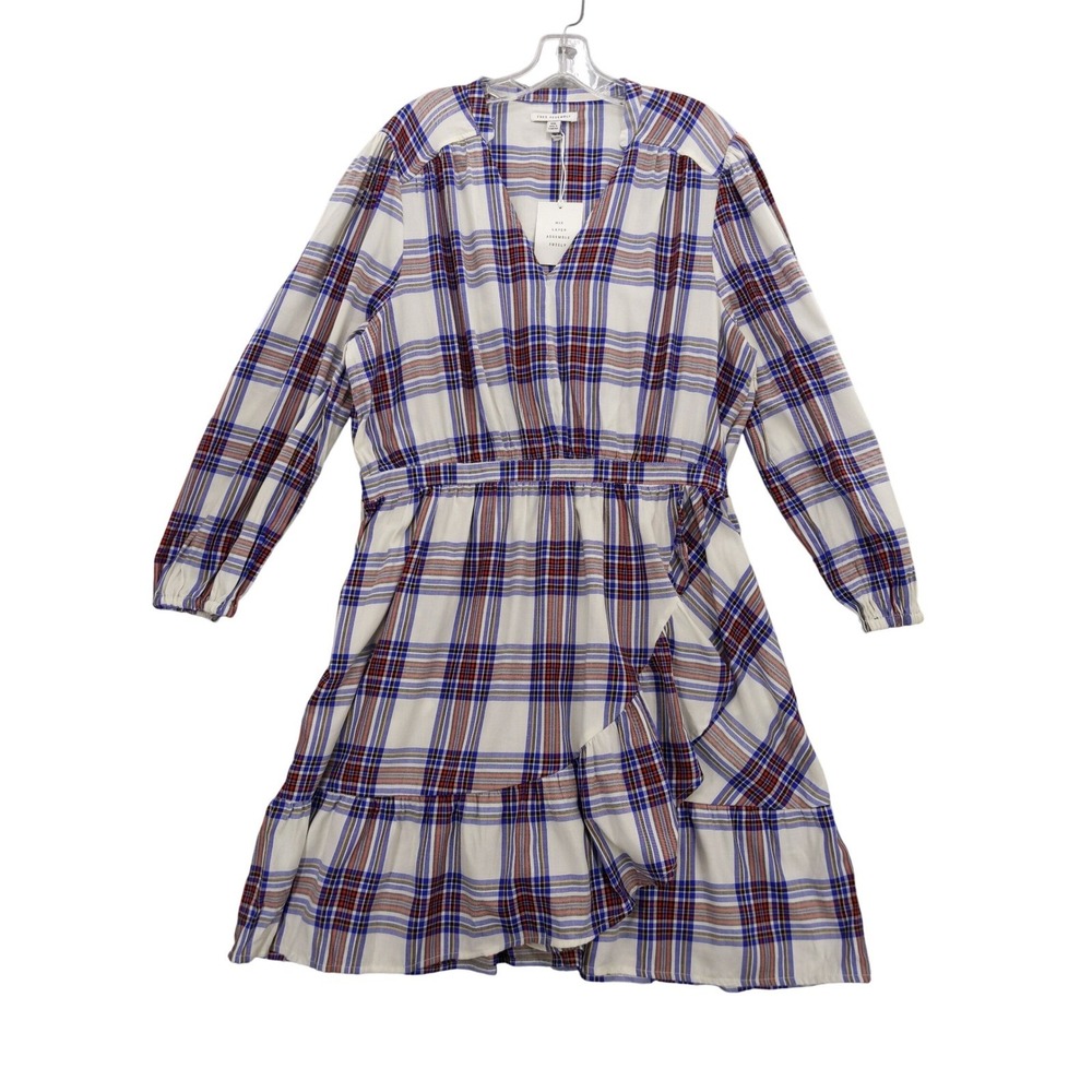 Free‎ Assembly Plaid Mini Dress V-Neck Ruffle Faux Wrap Tiered XXL